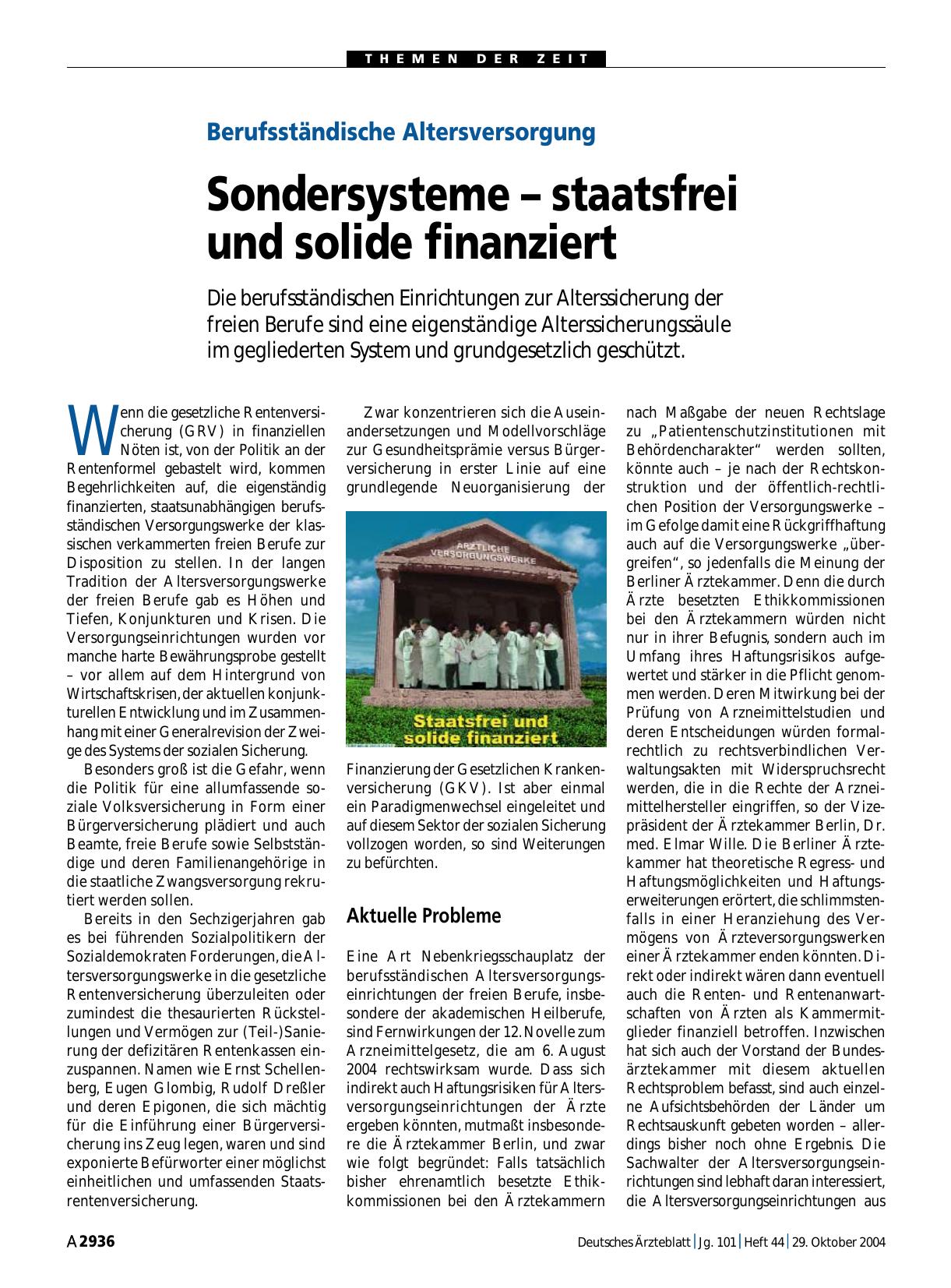 Vorschauseite 1: Berufsständische Altersversorgung: Sondersysteme – staatsfrei und solide finanziert
