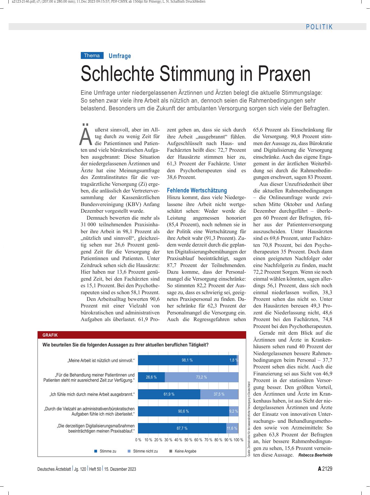 Vorschauseite 1: Umfrage: Schlechte Stimmung in Praxen