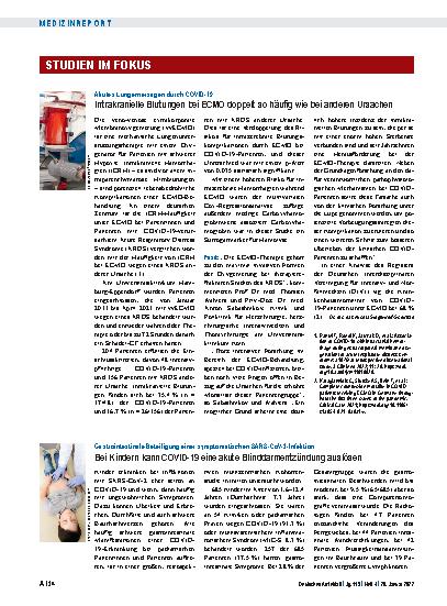 Vorschauseite 1: Akutes Lungenversagen durch COVID-19: Intrakranielle Blutungen bei ECMO doppelt so häufig wie bei anderen Ursachen