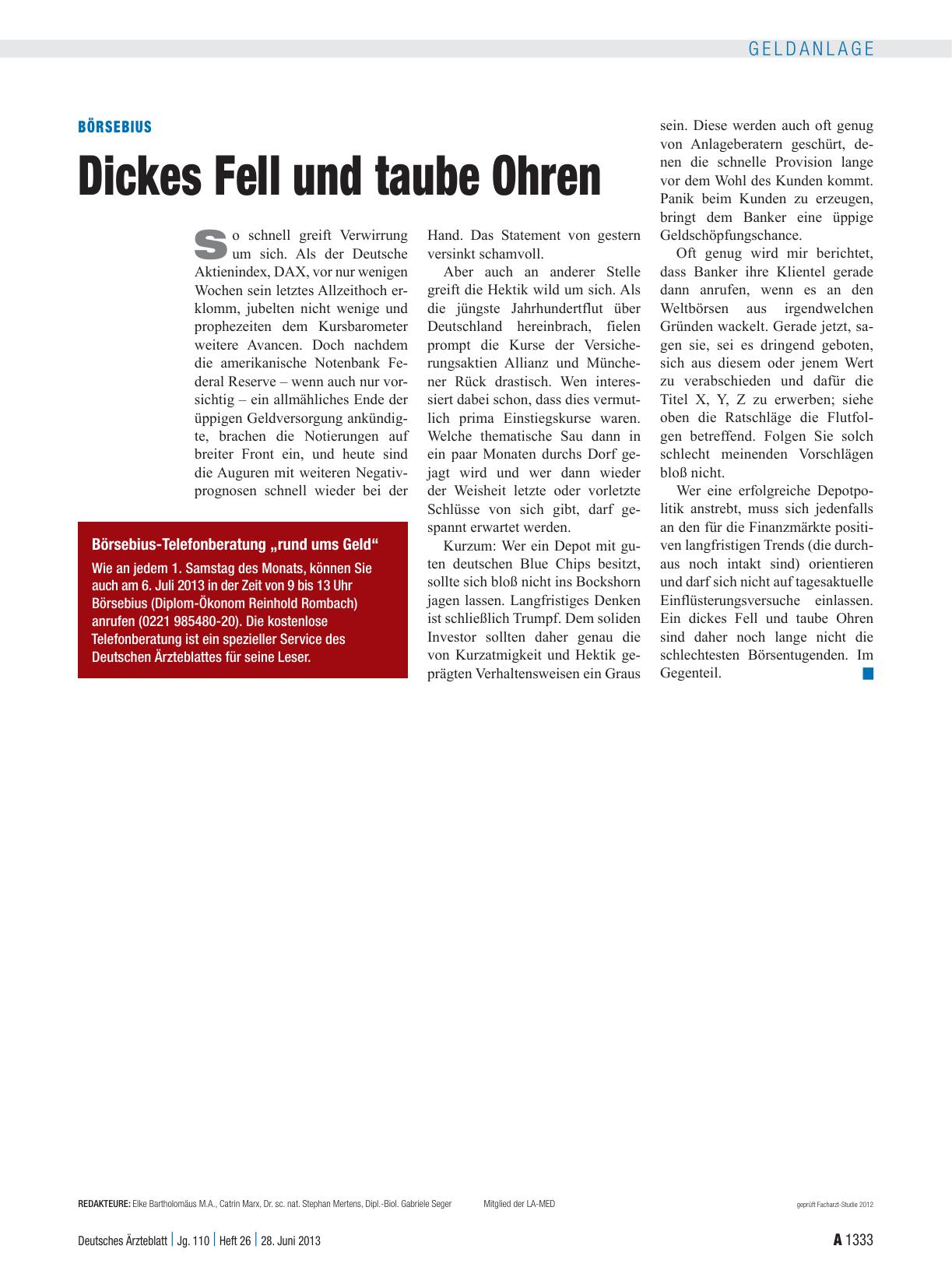 Vorschauseite 1: Börsebius: Dickes Fell und taube Ohren