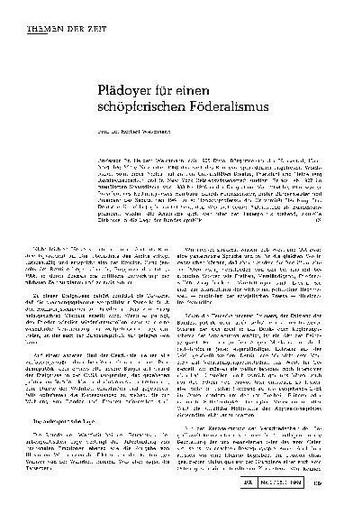 Vorschauseite 1: Plädoyer für einen schöpferischen Föderalismus