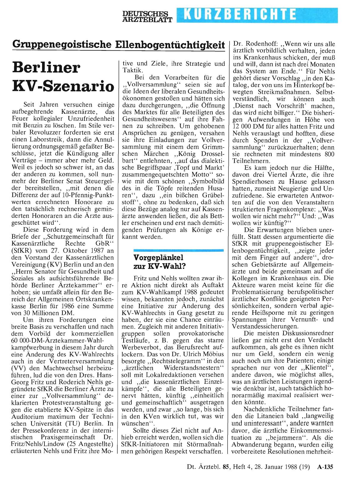 Vorschauseite 1: Gruppenegoistische Ellenbogentüchtigkeit: Berliner KV-Szenario