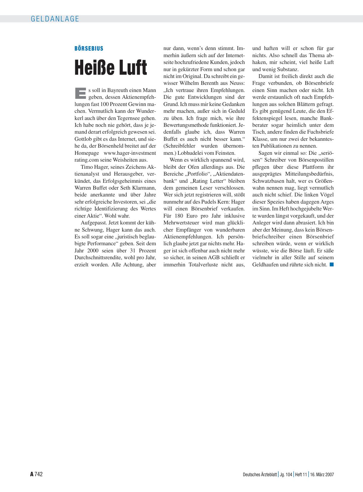 Vorschauseite 1: Börsebius: Heiße Luft