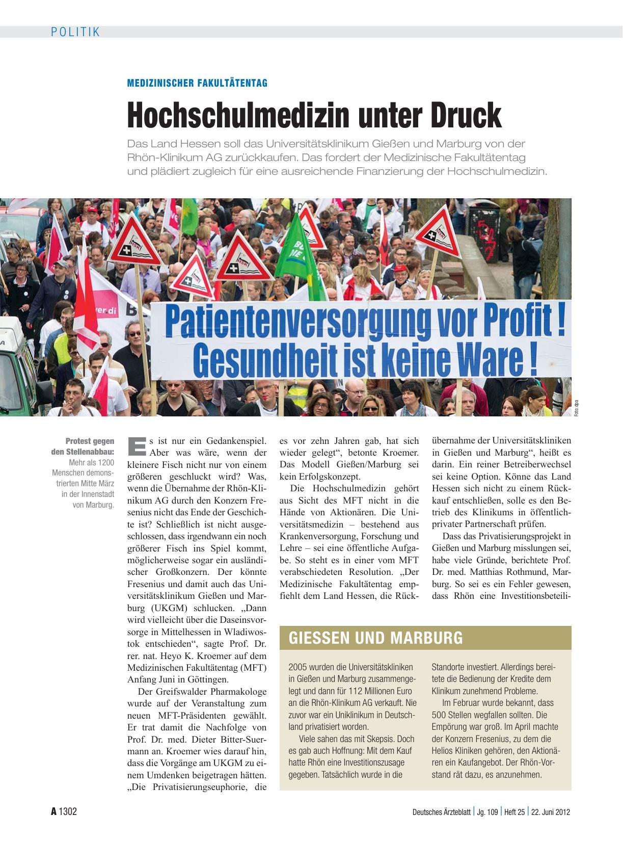 Vorschauseite 1: Medizinischer Fakultätentag: Hochschulmedizin unter Druck