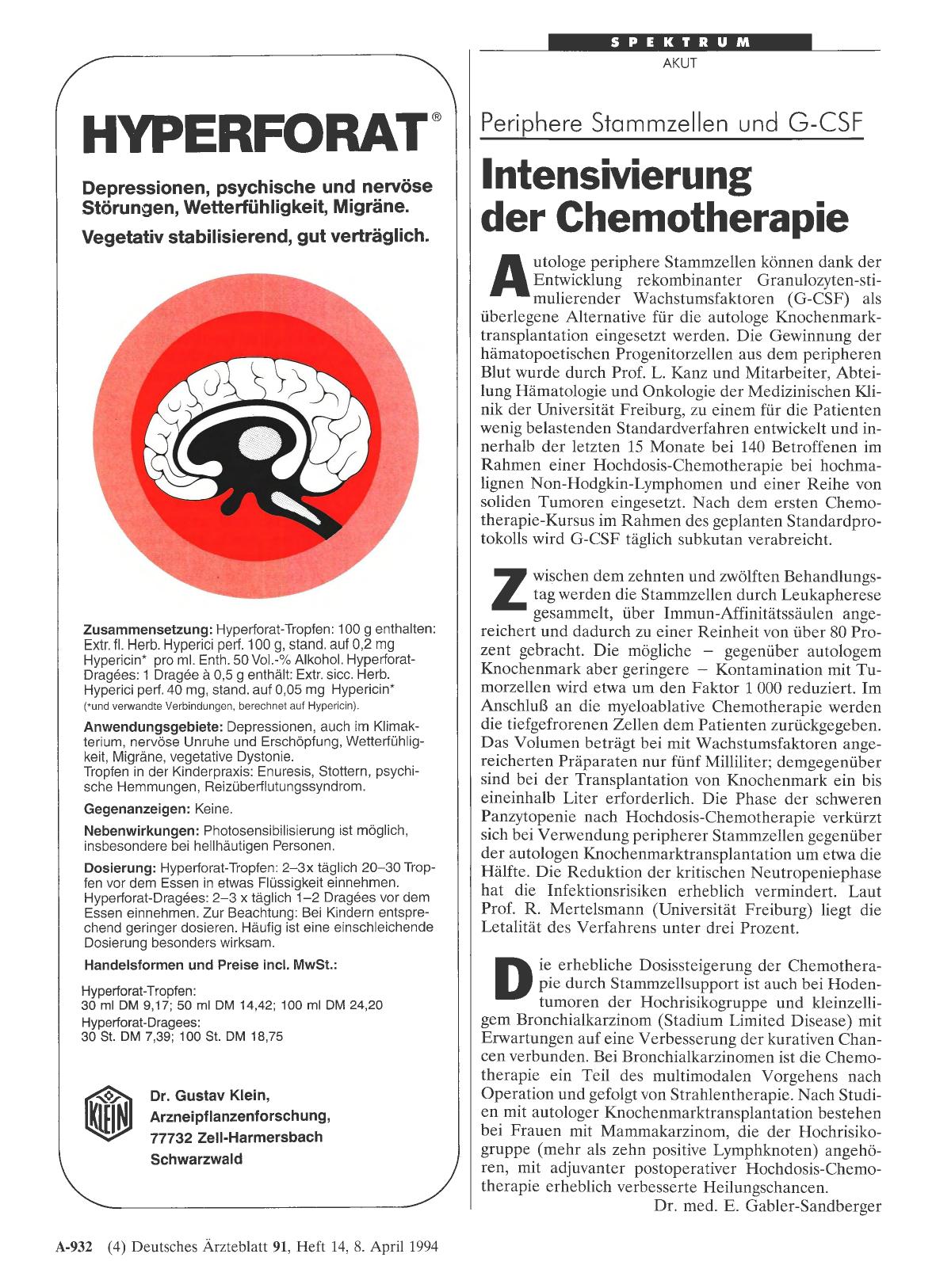 Vorschauseite 1: Periphere Stammzellen und G-CSF: Intensivierung der Chemotherapie