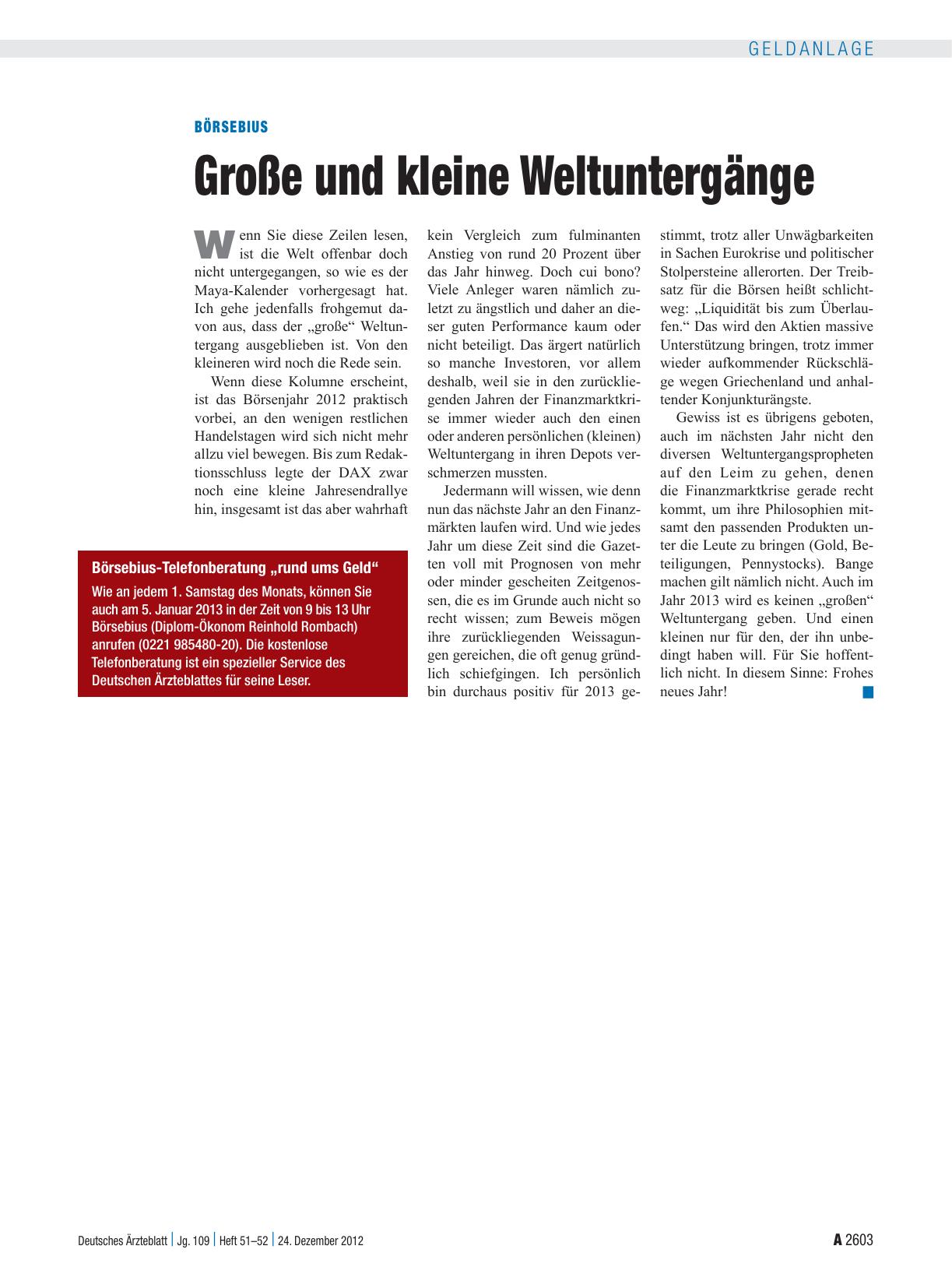 Vorschauseite 1: Börsebius: Große und kleine Weltuntergänge