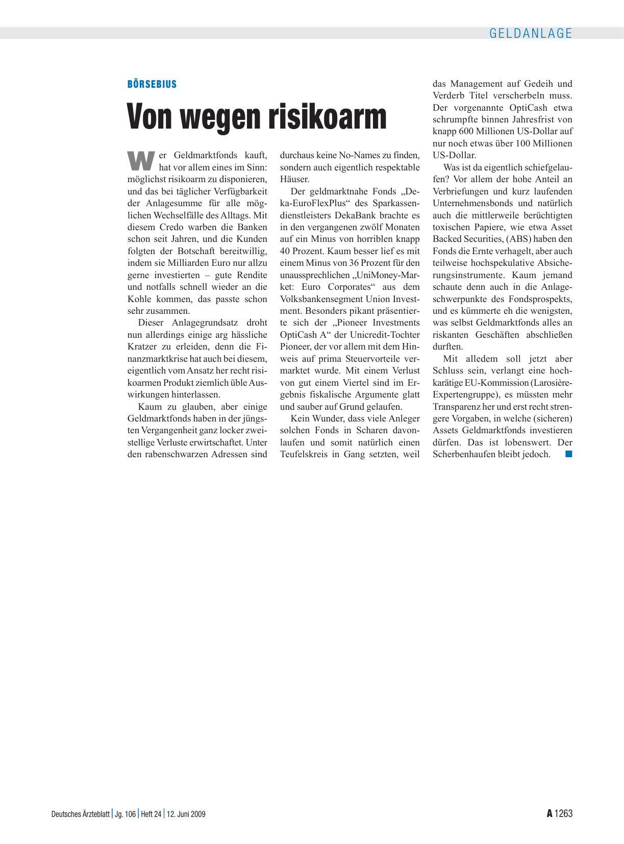 Vorschauseite 1: Börsebius: Von wegen risikoarm