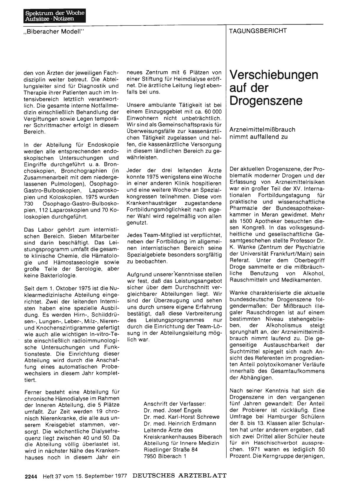 Vorschauseite 1: Verschiebungen auf der Drogenszene: Arzneimittelmißbrauch nimmt auffallend zu