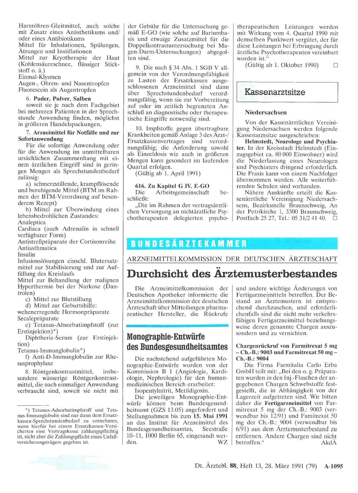 Vorschauseite 1: ARZNEIMITTELKOMMISSION DER DEUTSCHEN ÄRZTESCHAFT: Durchsicht des Ärztemusterbestandes