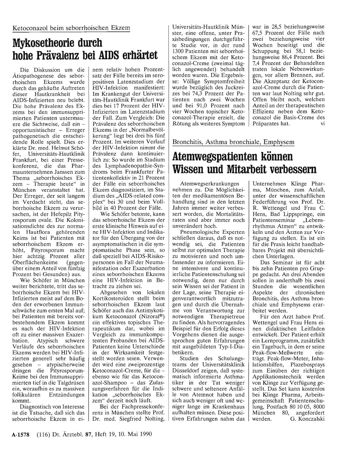 Vorschauseite 1: Ketoconazol beim seborrhoischen Ekzem: Mykosetheorie durch hohe Prävalenz bei AIDS erhärtet