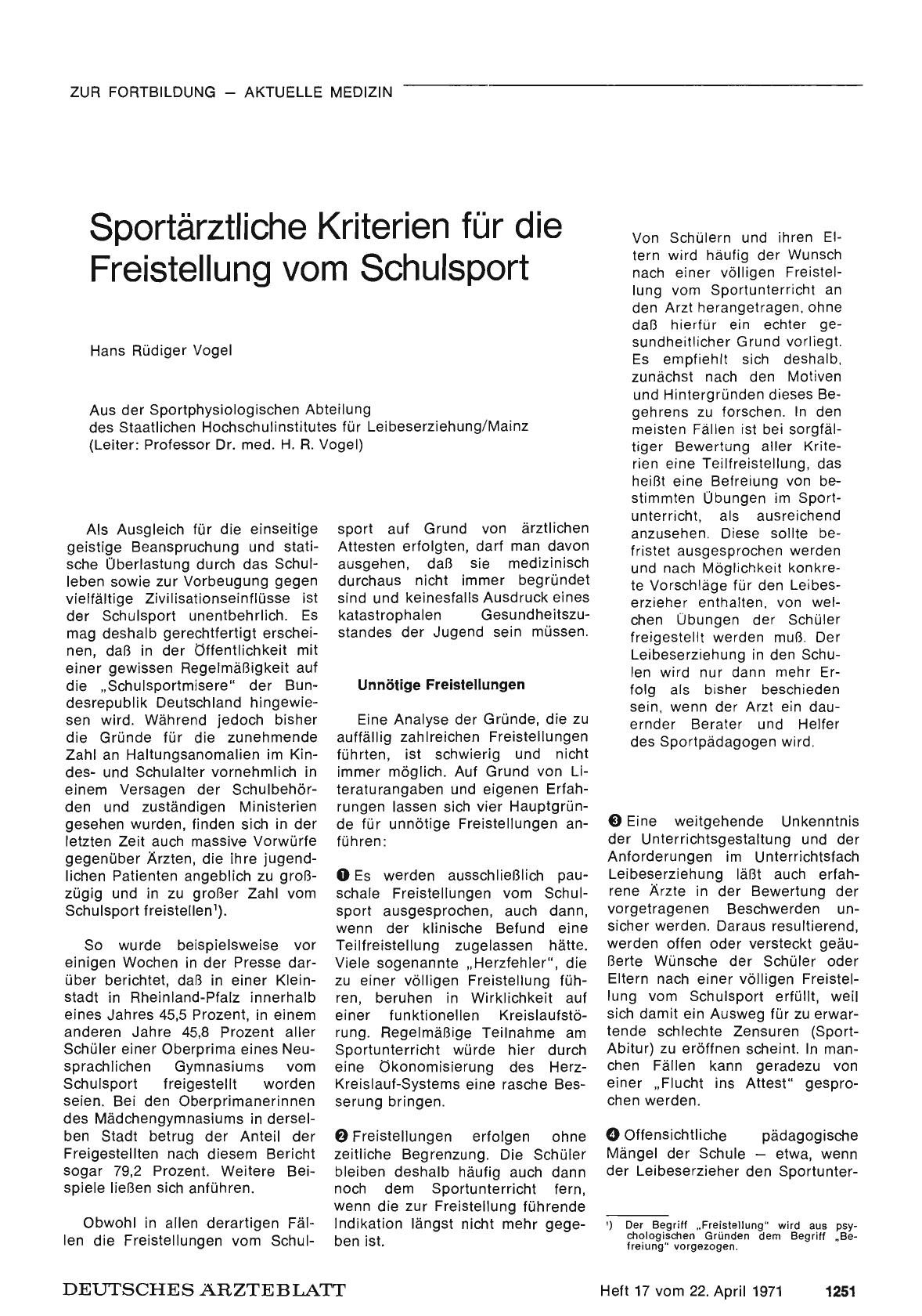 Vorschauseite 1: Sportärztliche Kriterien für die Freistellung vom Schulsport