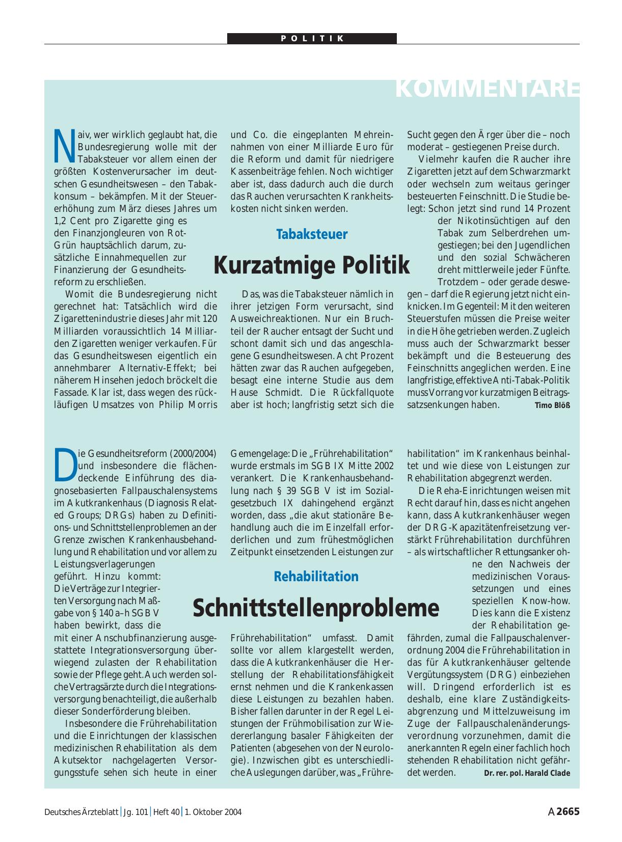 Vorschauseite 1: Tabaksteuer: Kurzatmige Politik