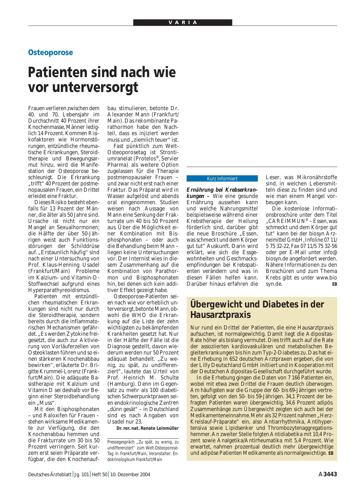 Vorschauseite 1: Übergewicht und Diabetes in der Hausarztpraxis