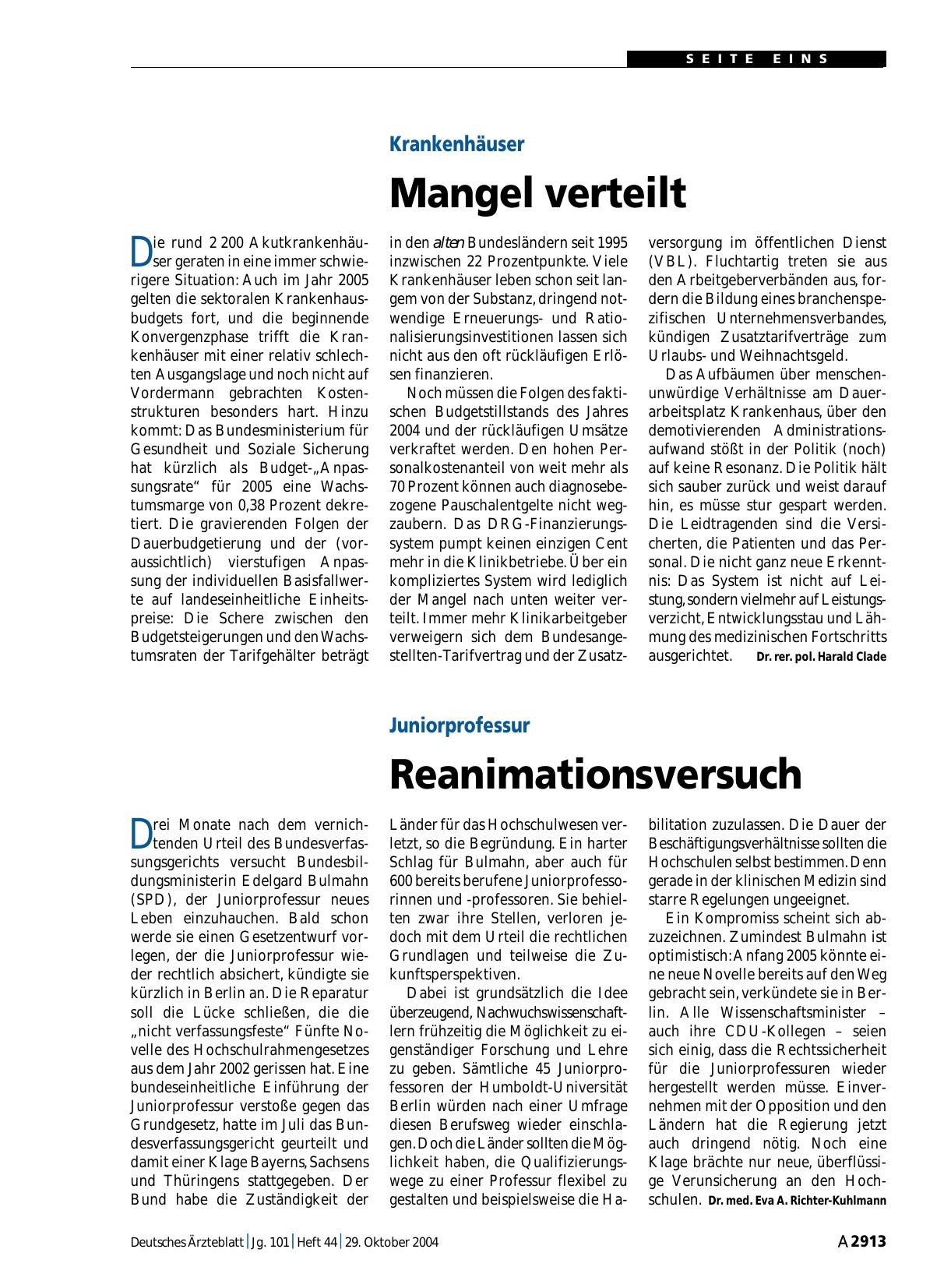 Vorschauseite 1: Juniorprofessur: Reanimationsversuch
