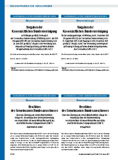 Vorschauseite 1: Vorgaben der Kassenärztlichen Bundesvereinigung zu Prüfungen der Coronavirus-Testverordnung