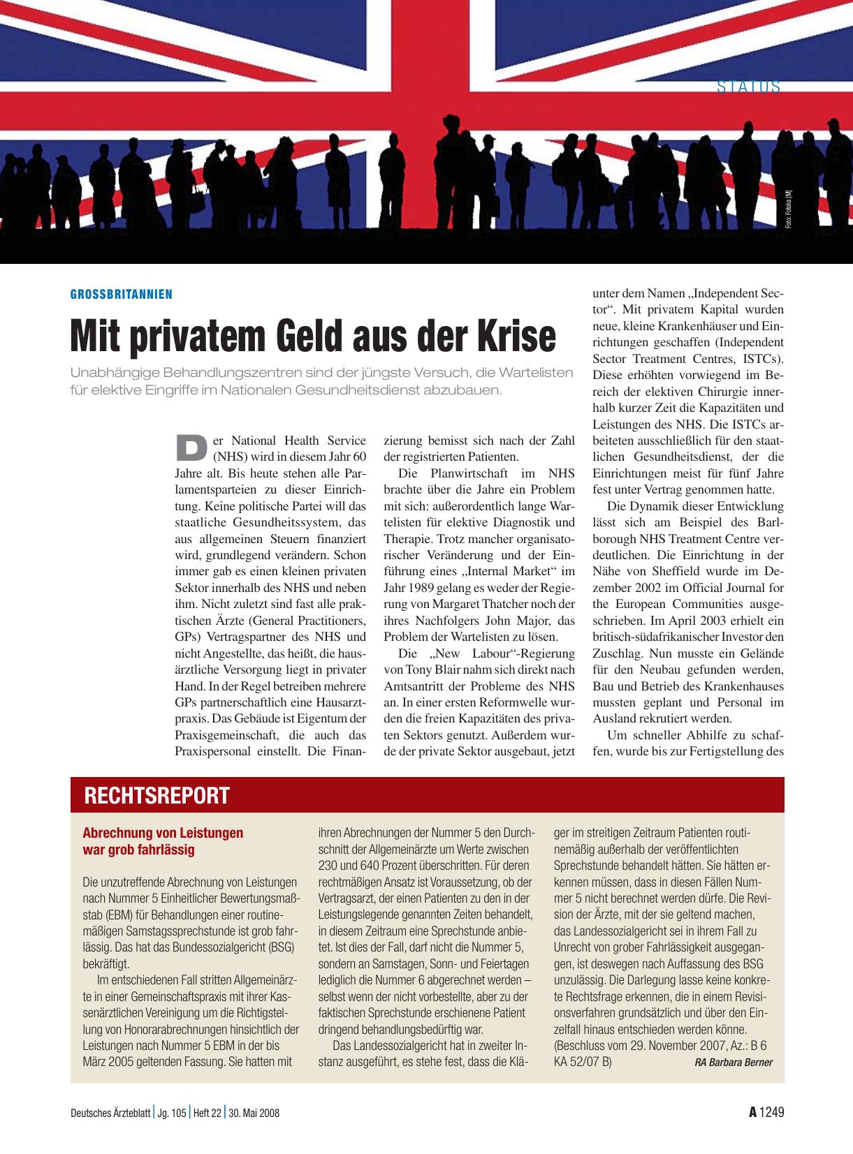 Vorschauseite 1: Grossbritannien: Mit privatem Geld aus der Krise