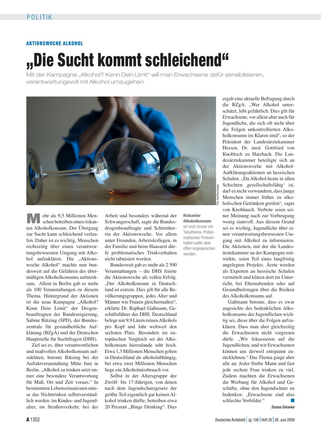 Vorschauseite 1: Aktionswoche Alkohol: „Die Sucht kommt schleichend“