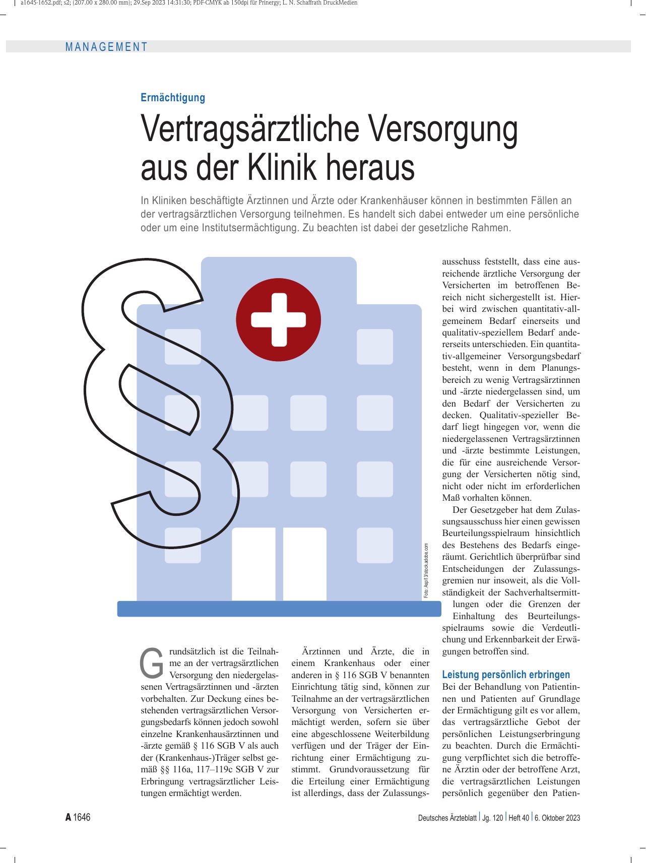 Vorschauseite 1: Ermächtigung: Vertragsärztliche Versorgung aus der Klinik heraus