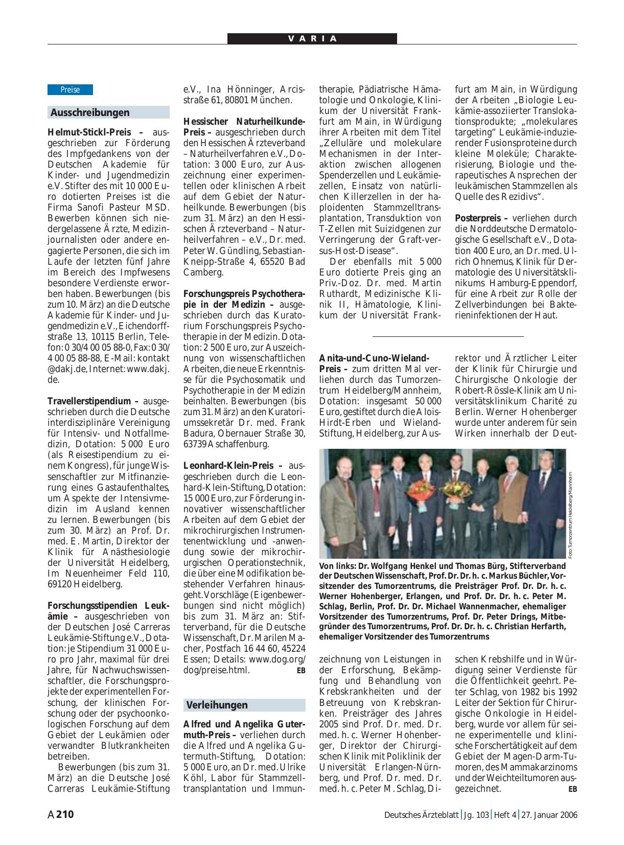 Vorschauseite 1: Verleihungen