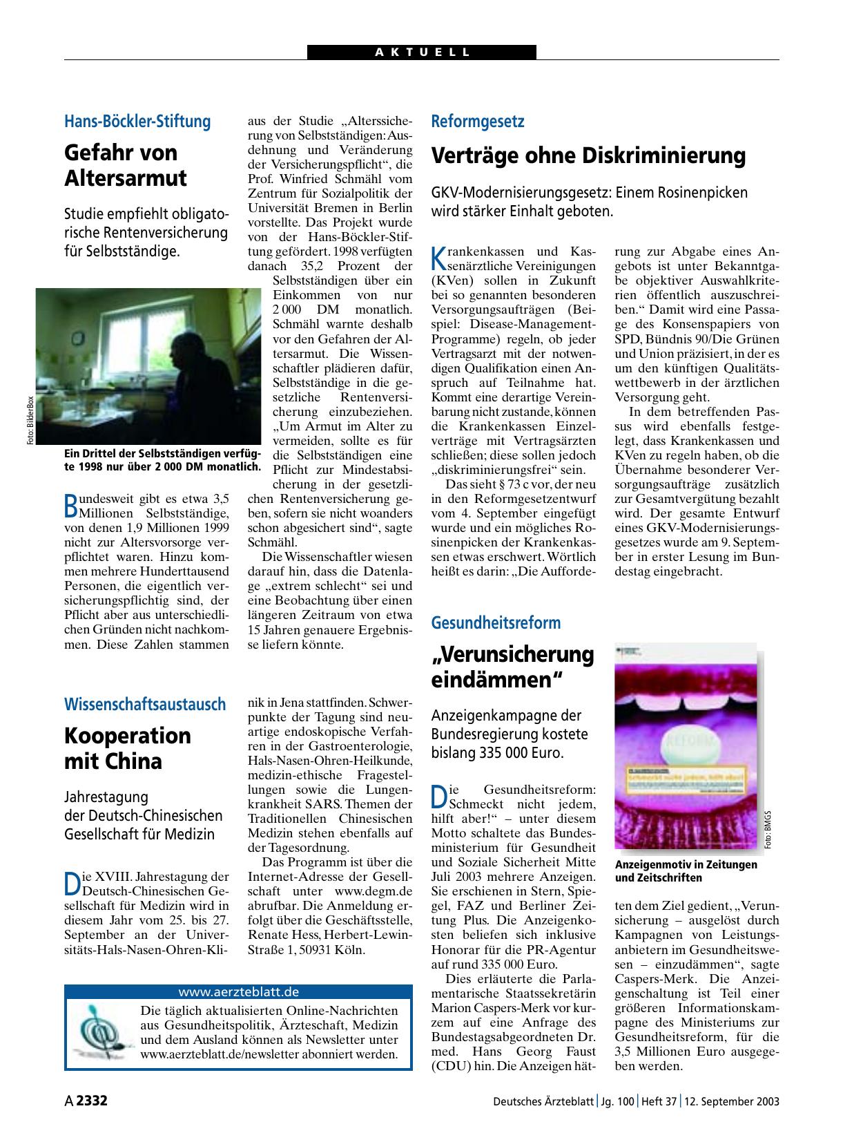 Vorschauseite 1: Gesundheitsreform: „Verunsicherung eindämmen“