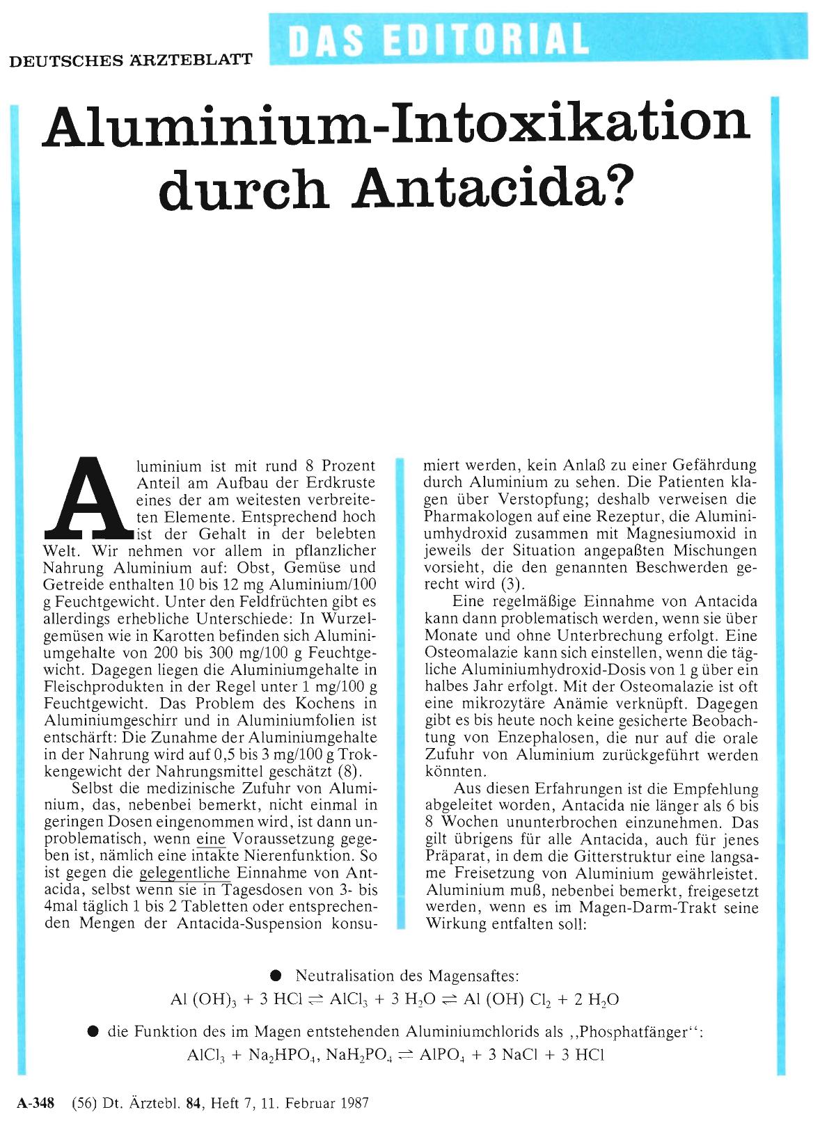 Vorschauseite 1: Aluminium-Intoxikation durch Antacida?
