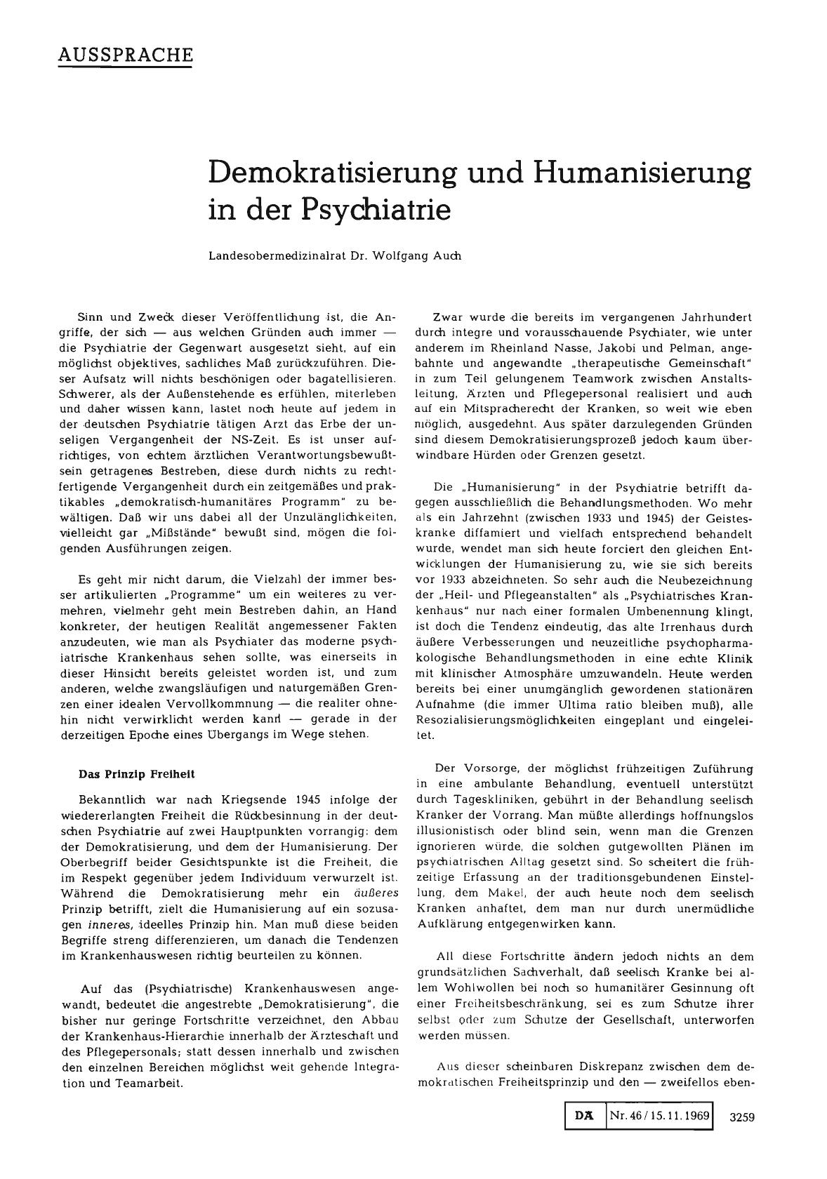 Vorschauseite 1: Demokratisierung und Humanisierung in der Psychiatrie