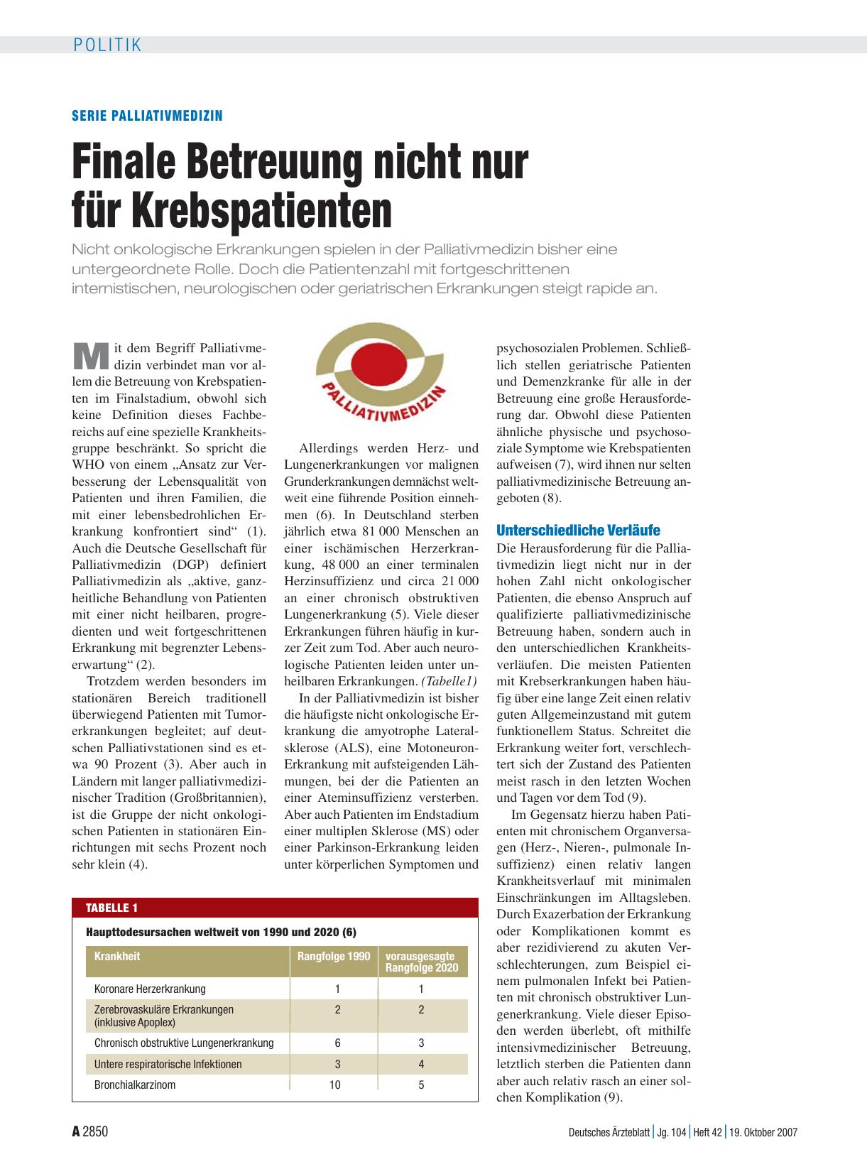 Vorschauseite 1: Serie Palliativmedizin: Finale Betreuung nicht nur für Krebspatienten