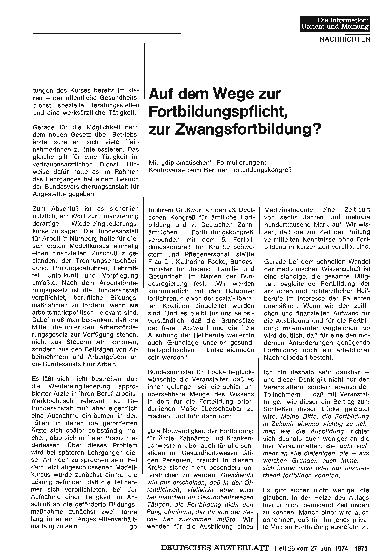Vorschauseite 1: Auf dem Wege zur Fortbildungspflicht, zur Zwangsfortbildung?
