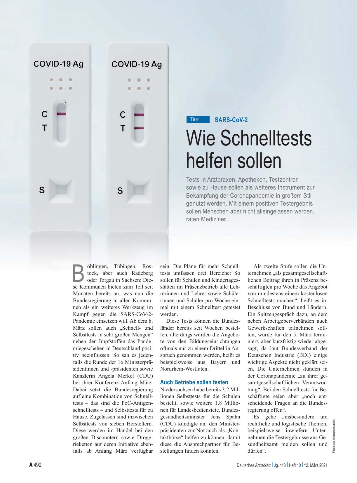 Vorschauseite 1: SARS-CoV-2: Wie Schnelltests helfen sollen