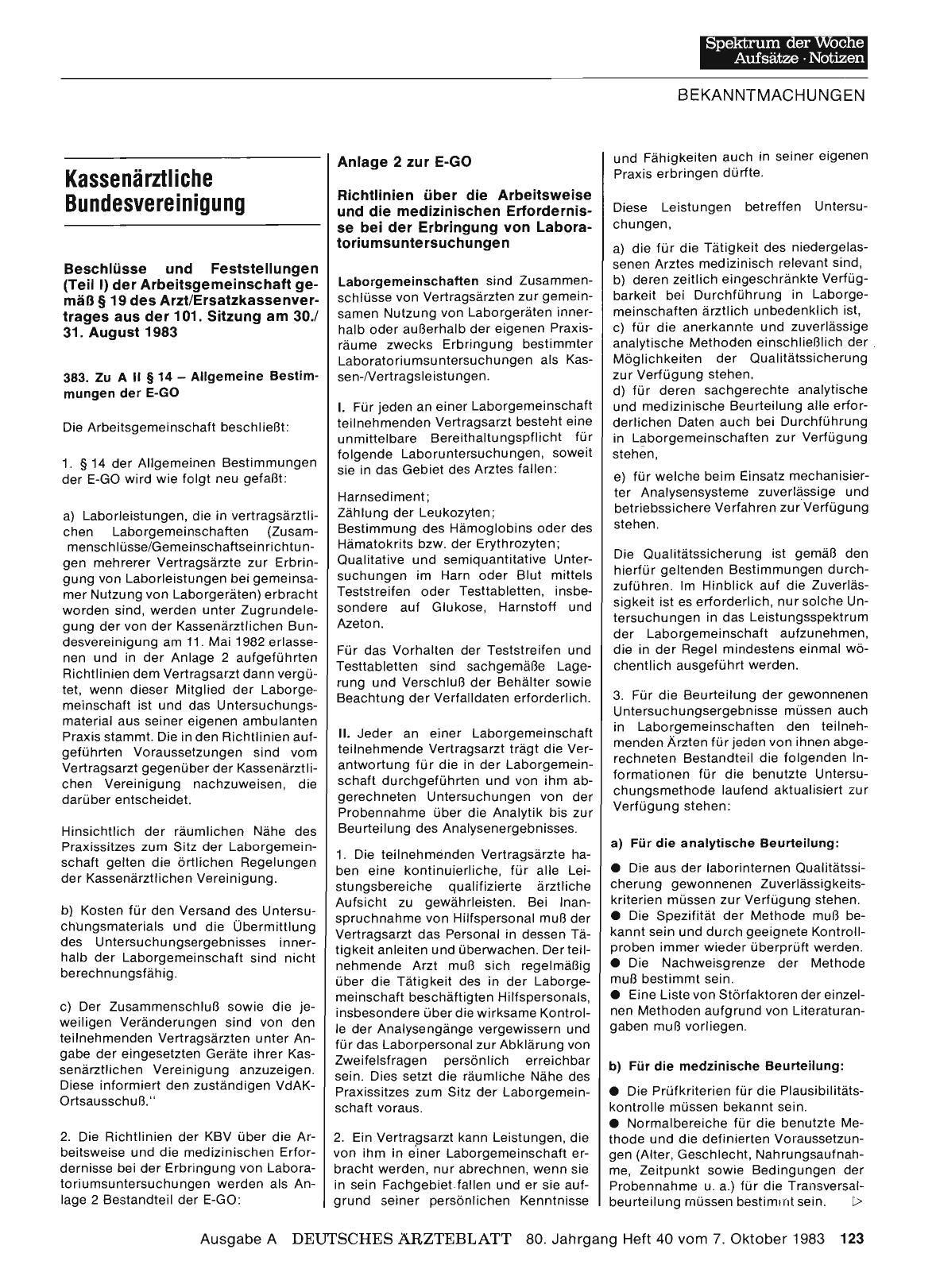 Vorschauseite 1: Kassenärztliche Bundesvereinigung: Beschlüsse und Feststellungen (Teil I) der Arbeitsgemeinschaft gemäß § 19 des Arzt/Ersatzkasse nvertrages aus der 101. Sitzung am 30. / 31. Augu…