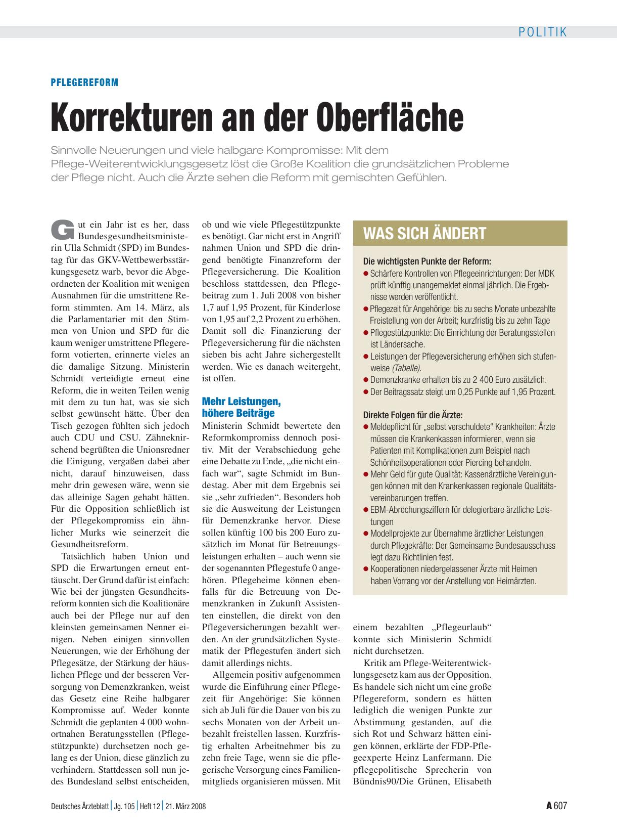 Vorschauseite 1: Pflegereform: Korrekturen an der Oberfläche