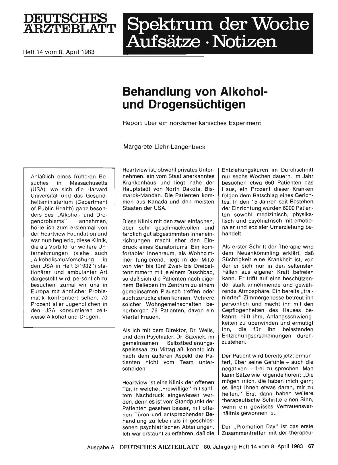 Vorschauseite 1: Behandlung von Alkoholund Drogensüchtigen