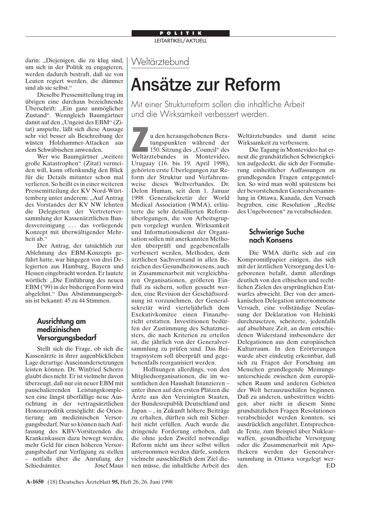 Vorschauseite 1: Weltärztebund: Ansätze zur Reform
