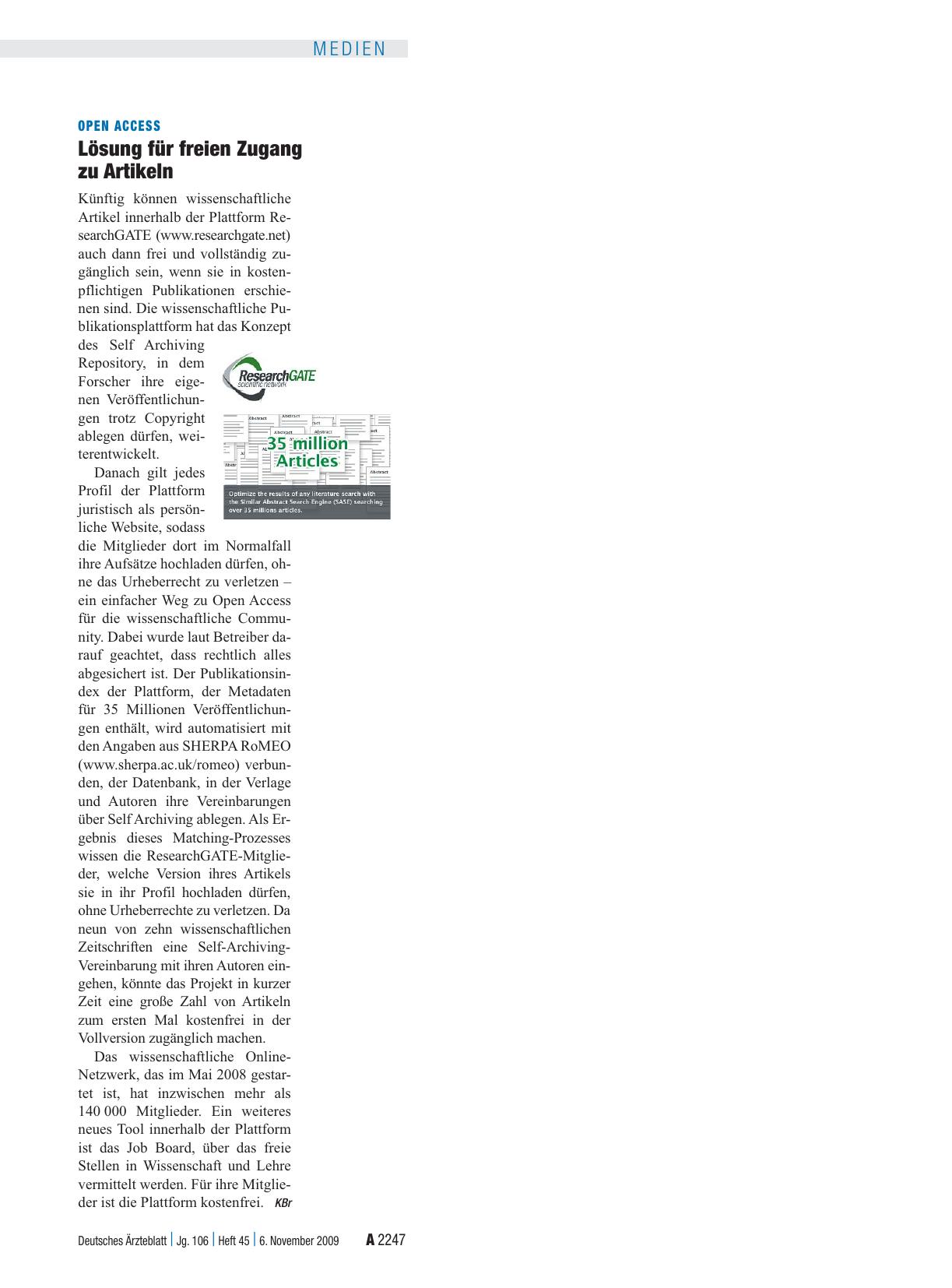 Vorschauseite 1: Open Access: Lösung für freien Zugang zu Artikeln