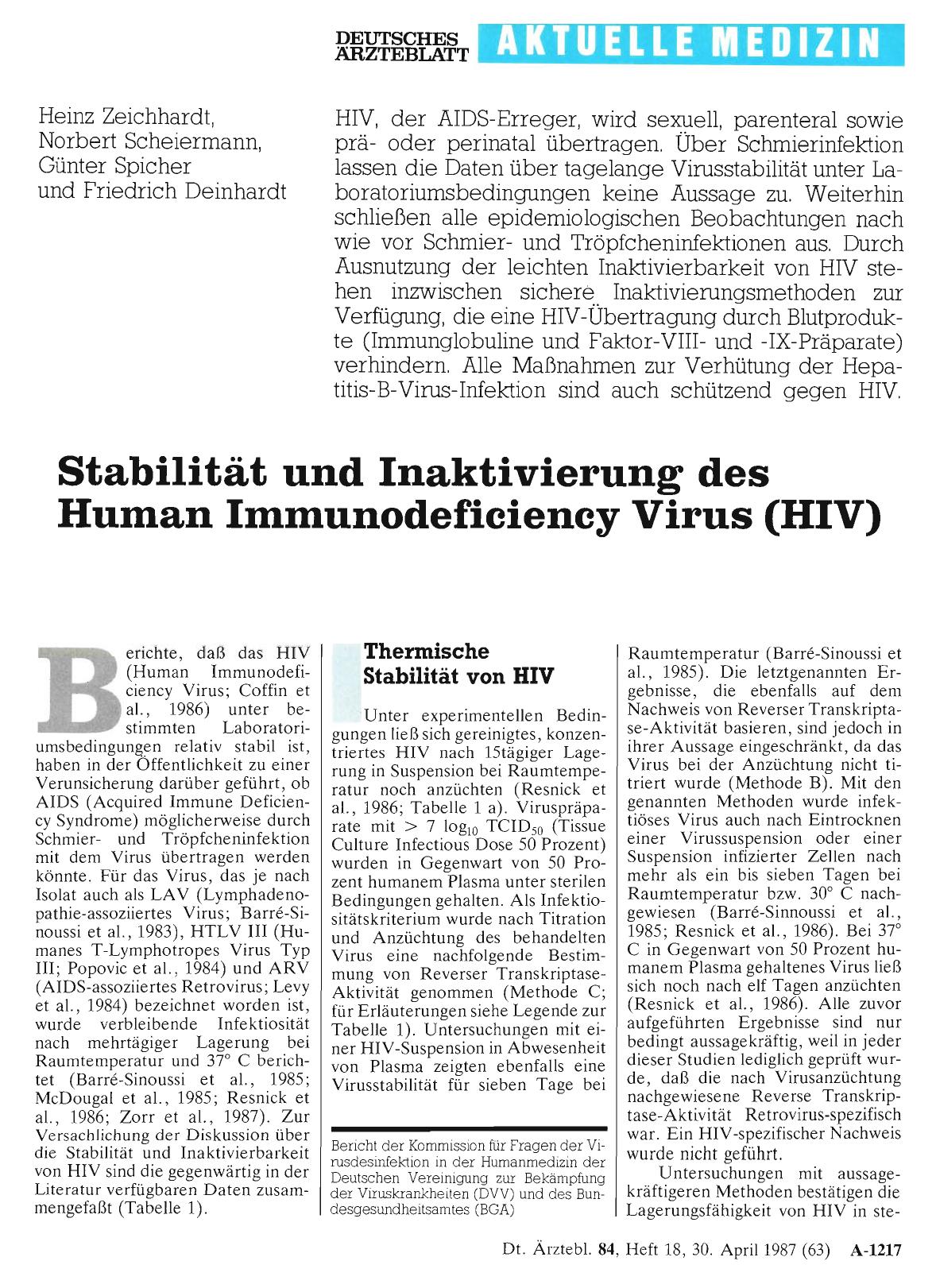 Vorschauseite 1: Stabilität und Inaktivierung des Human Immunodeficiency Virus (HIV)