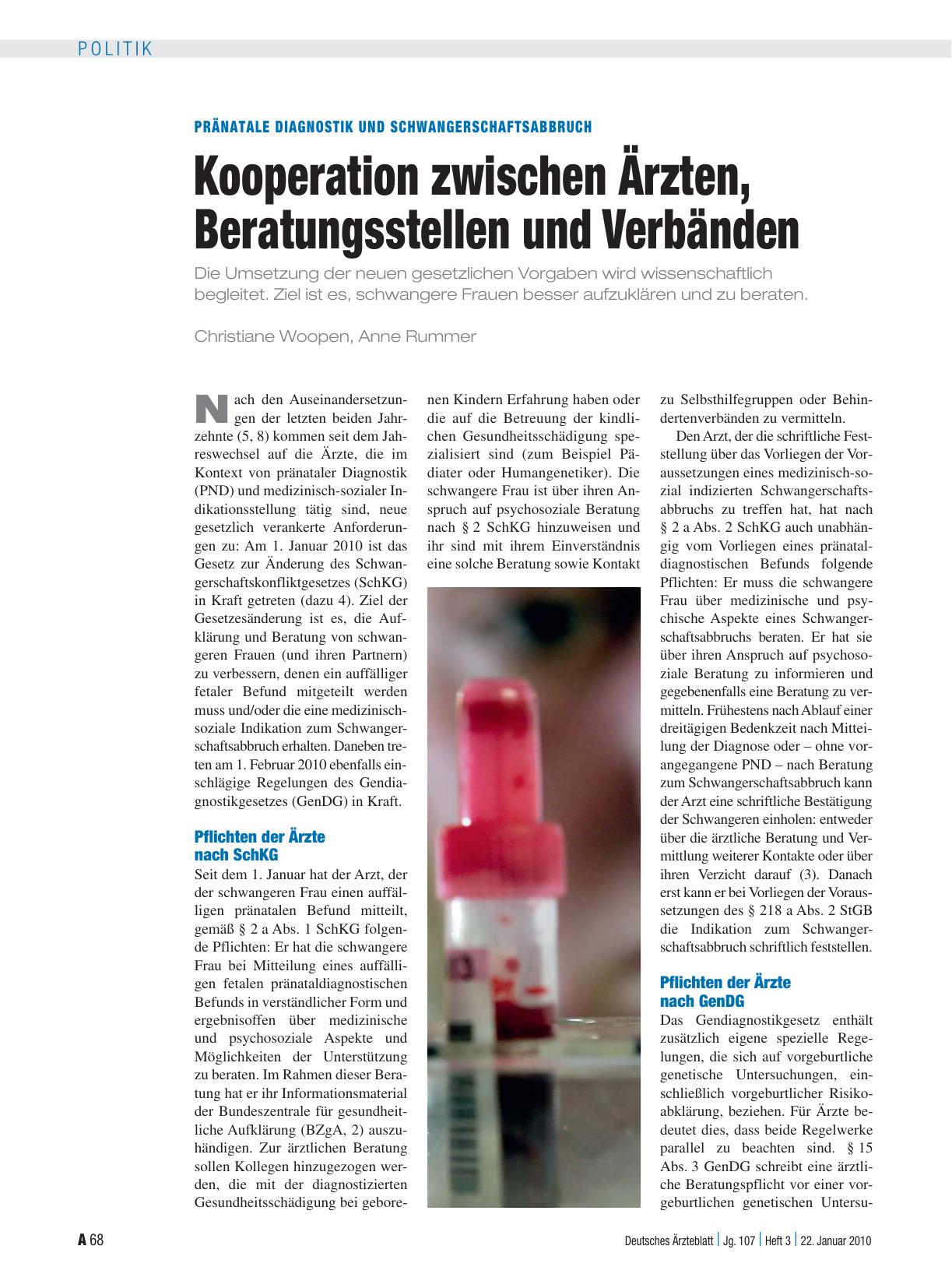 Vorschauseite 1: Pränatale Diagnostik und Schwangerschaftsabbruch: Kooperation zwischen Ärzten, Beratungsstellen und Verbänden