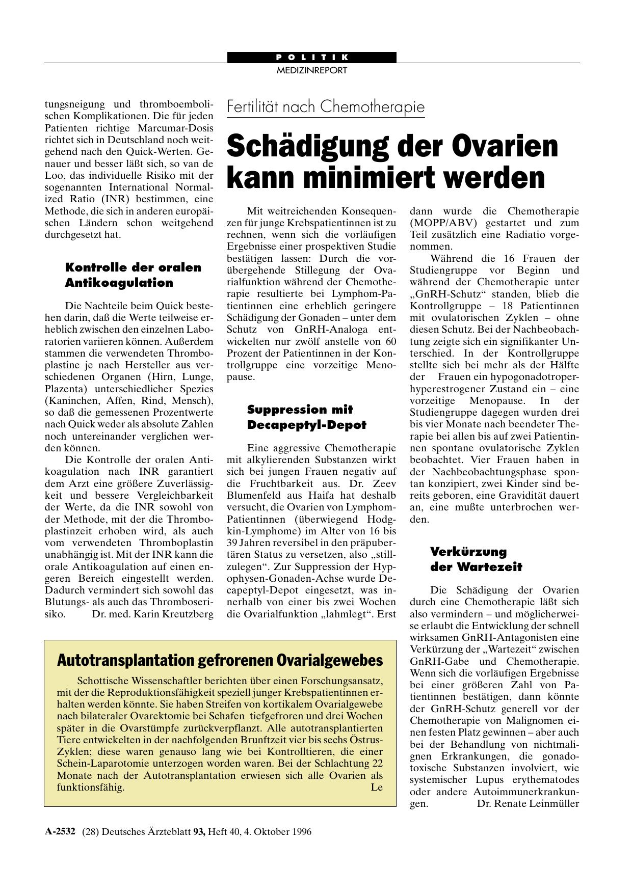 Vorschauseite 1: Autotransplantation gefrorenen Ovarialgewebes