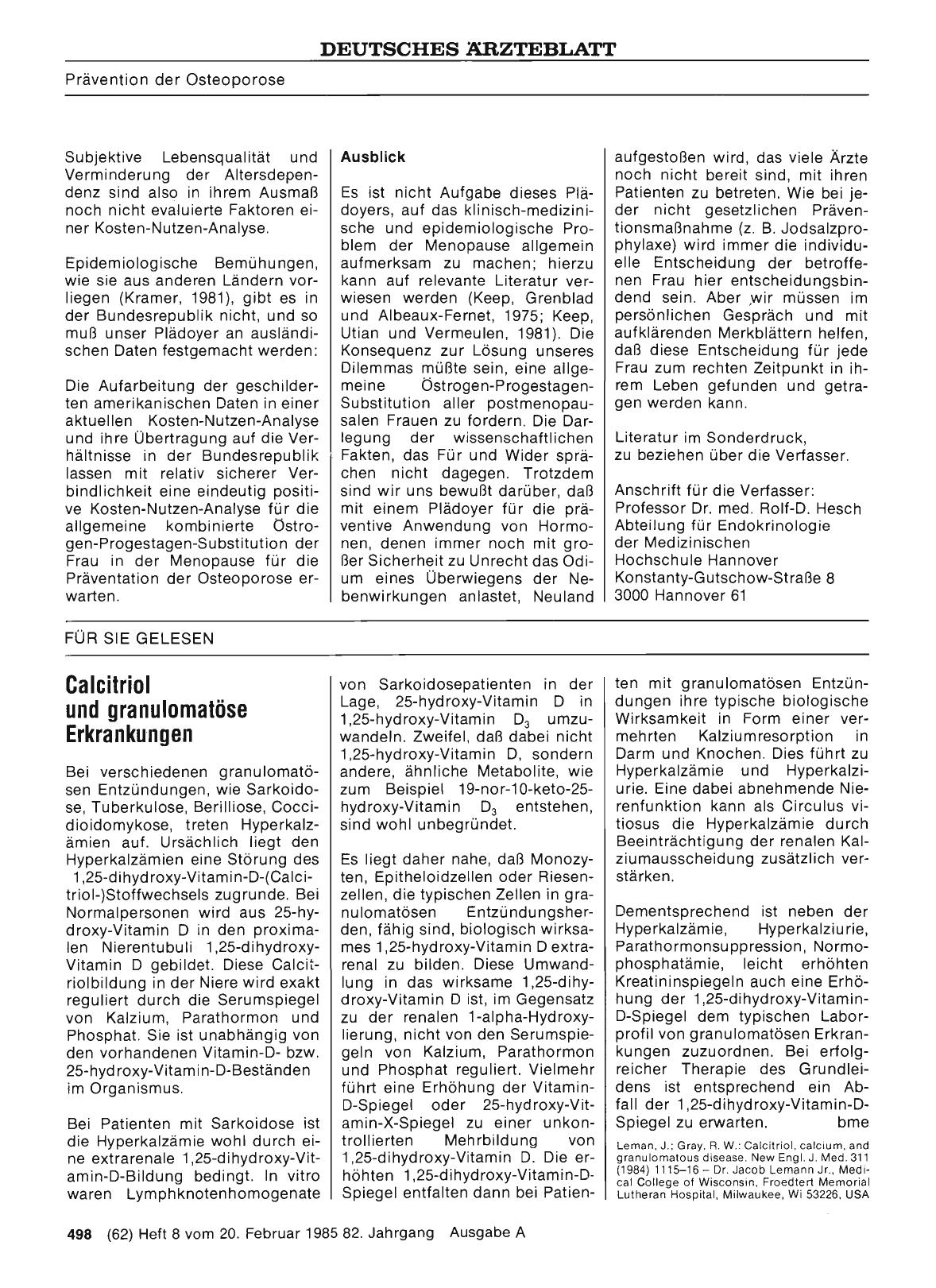 Vorschauseite 1: Calcitriol und granulomatöse Erkrankungen