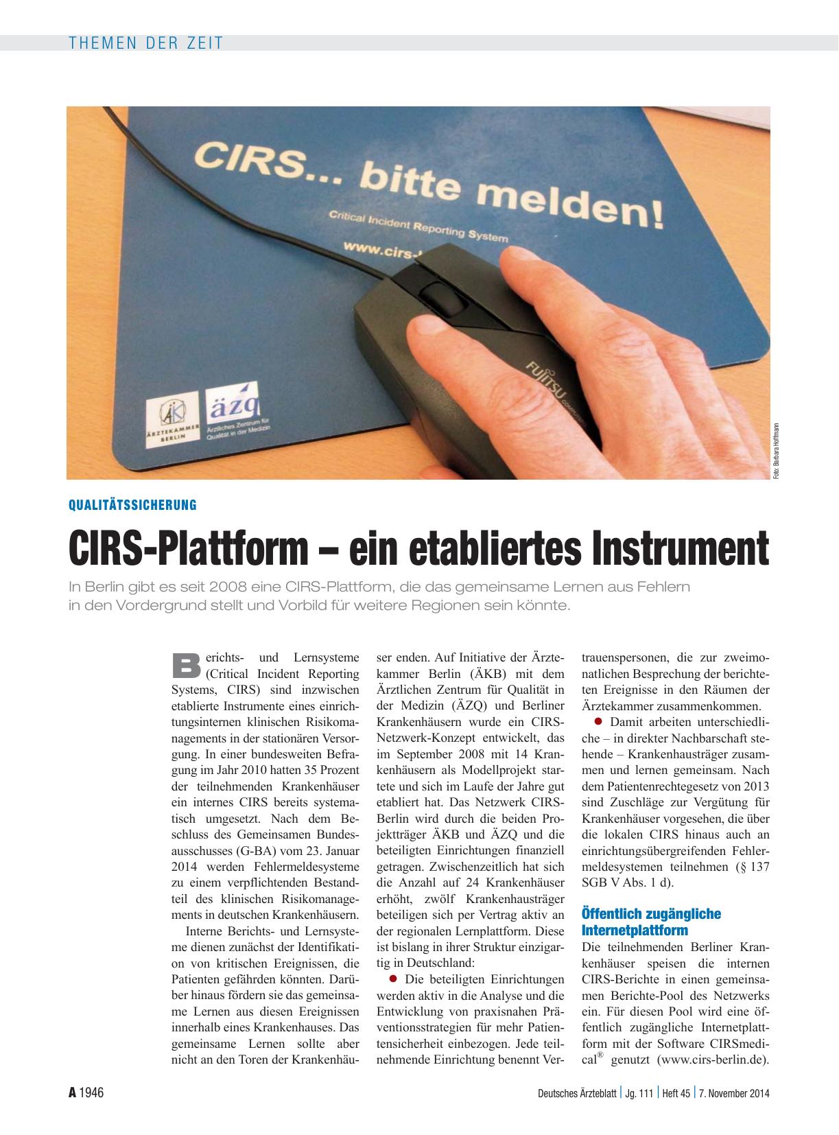 Vorschauseite 1: Qualitätssicherung: CIRS-Plattform – ein etabliertes Instrument