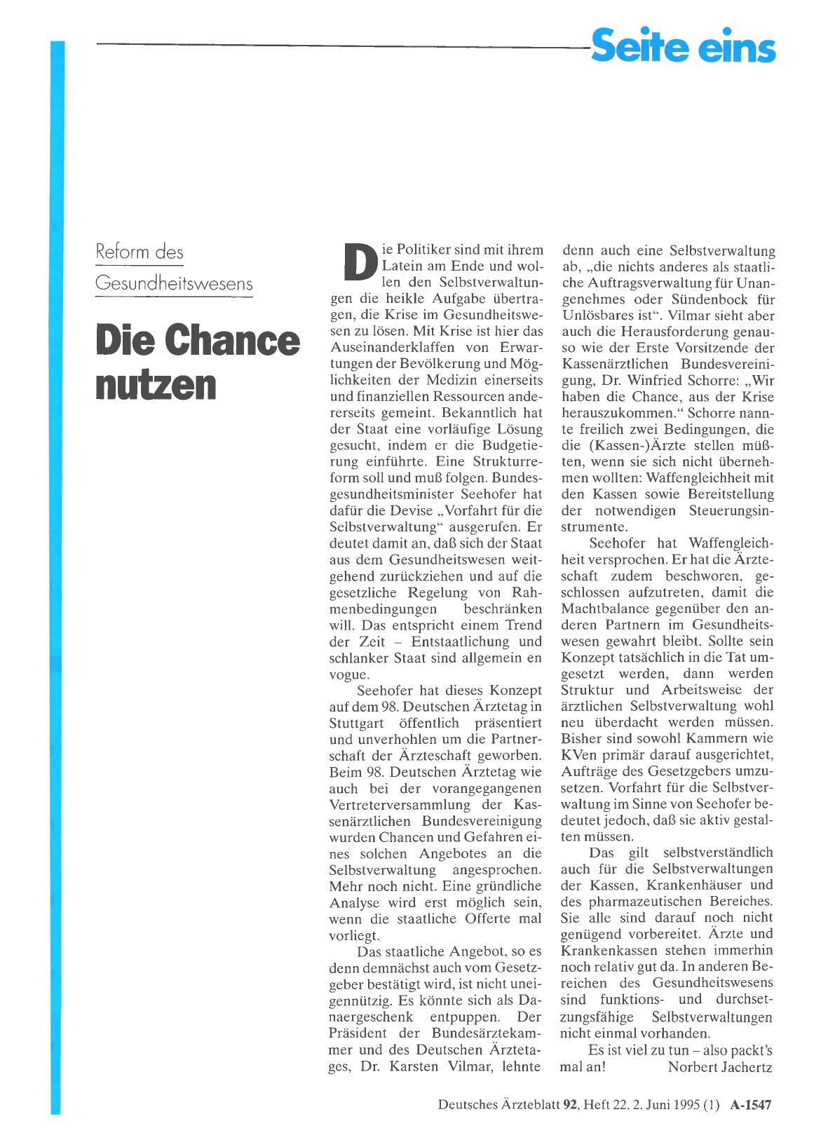 Vorschauseite 1: Reform des Gesundheitswesens: Die Chance nutzen
