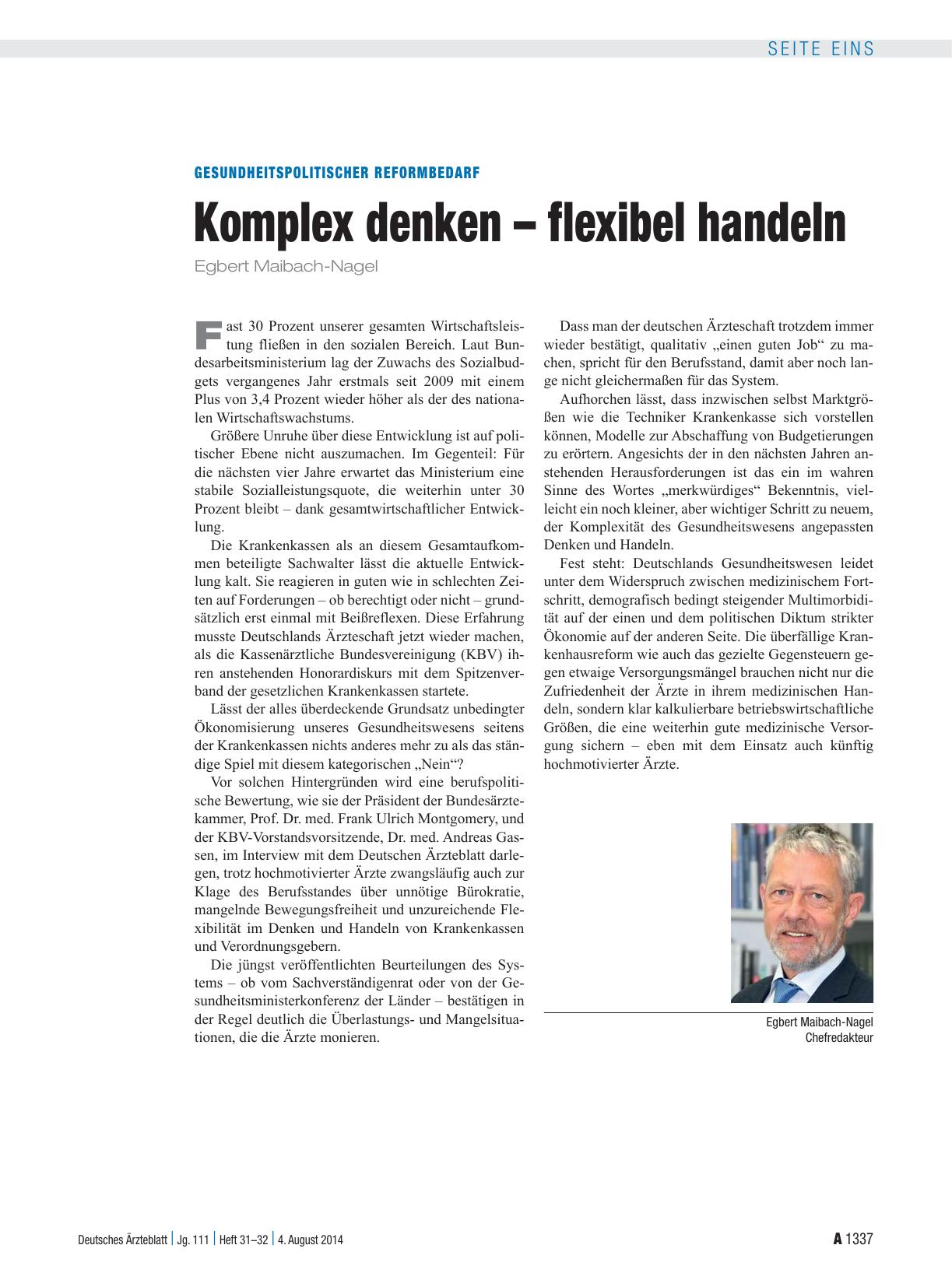 Vorschauseite 1: Gesundheitspolitischer Reformbedarf: Komplex denken – flexibel handeln