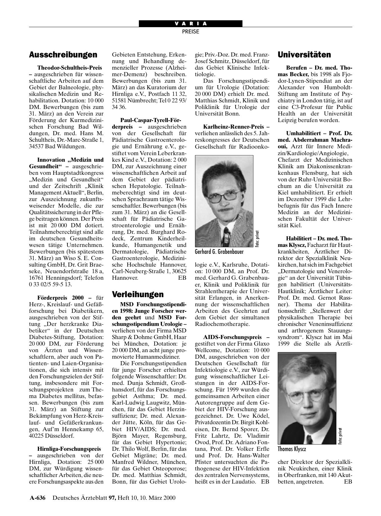 Vorschauseite 1: Verleihungen