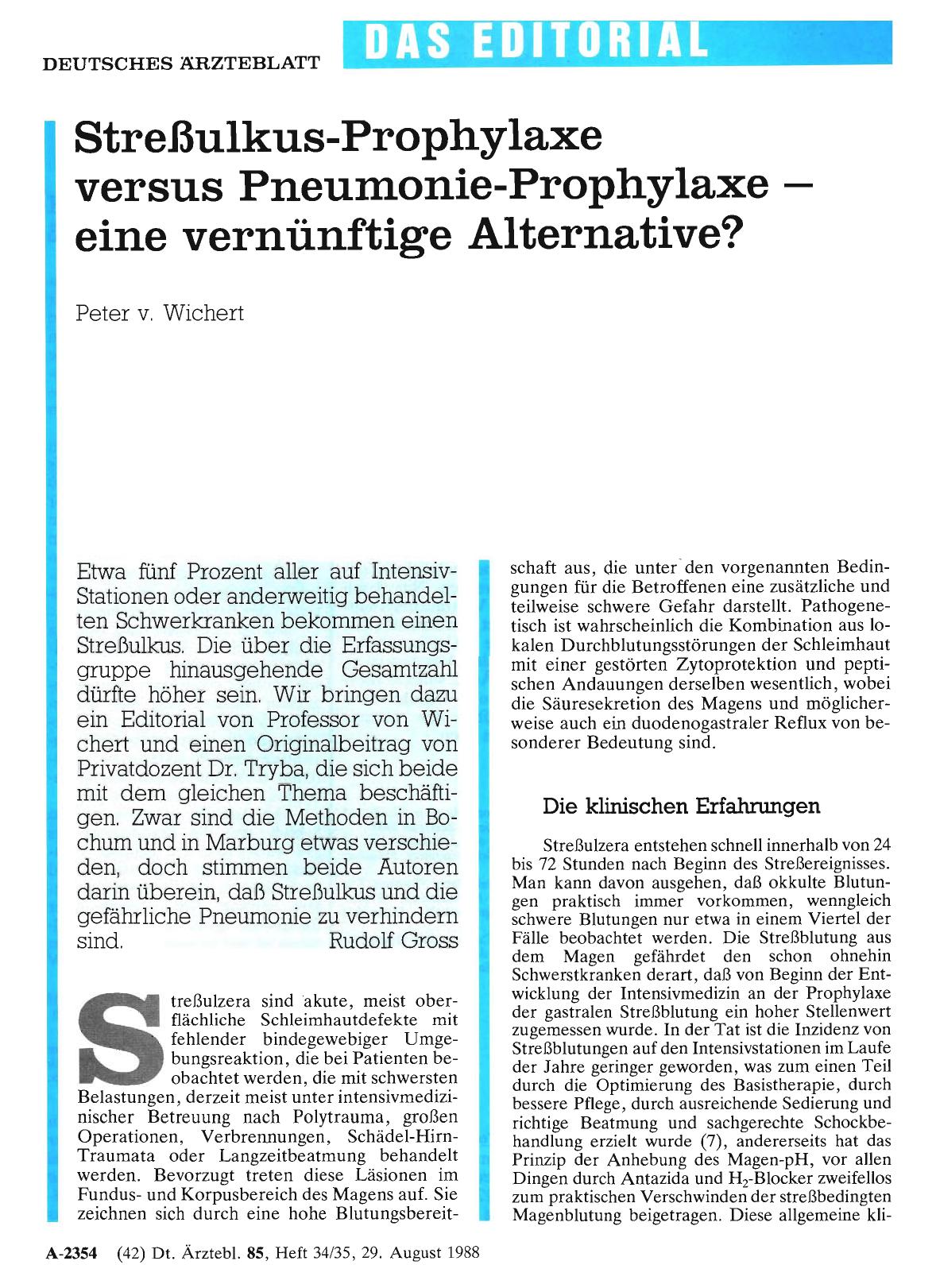 Vorschauseite 1: Streßulkus-Prophylaxe versus Pneumonie-Prophylaxe - eine vernünftige Alternative?