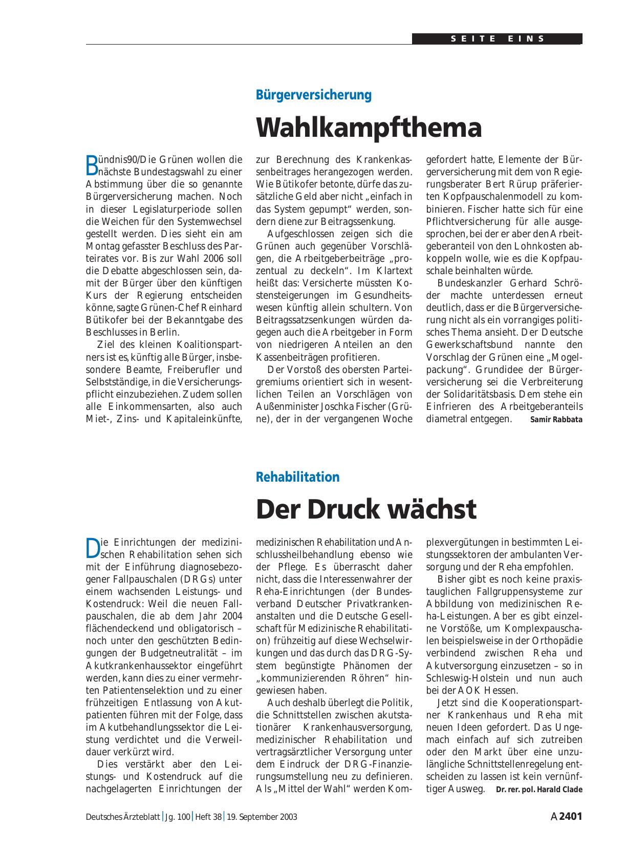 Vorschauseite 1: Rehabilitation: Der Druck wächst