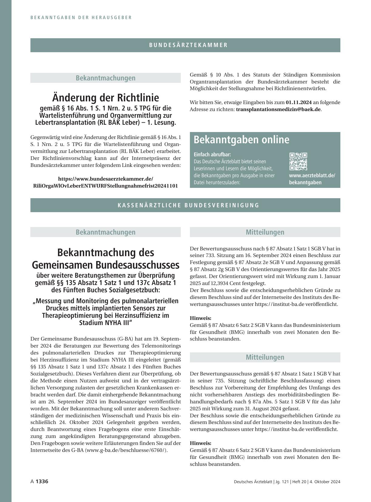 Vorschauseite 1: Bekanntmachung des Gemeinsamen Bundesausschusses über weitere Beratungsthemen zur Überprüfung gemäß §§ 135 Absatz 1 Satz 1 und 137c Absatz 1 des Fünften Buches Sozialgesetzbuch "M…