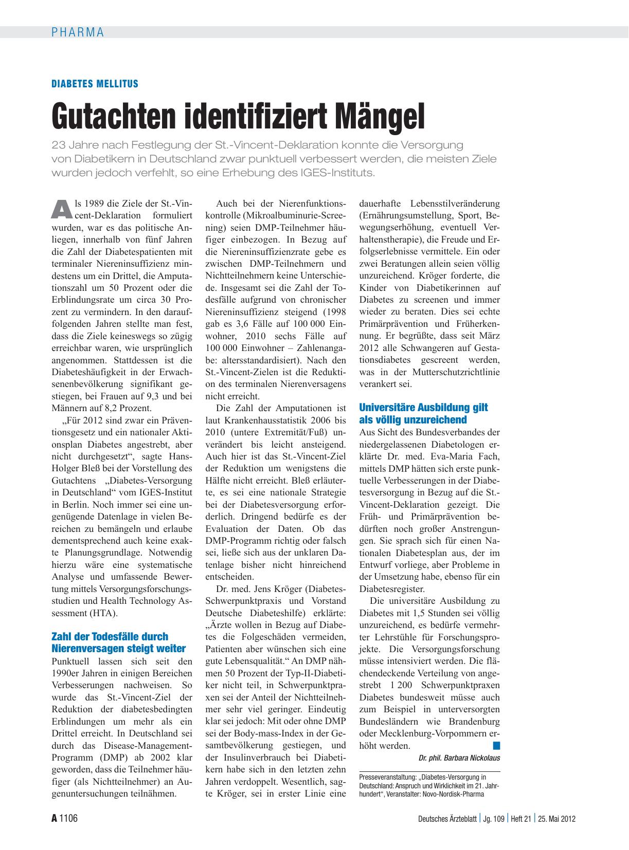 Vorschauseite 1: Diabetes mellitus: Gutachten identifiziert Mängel