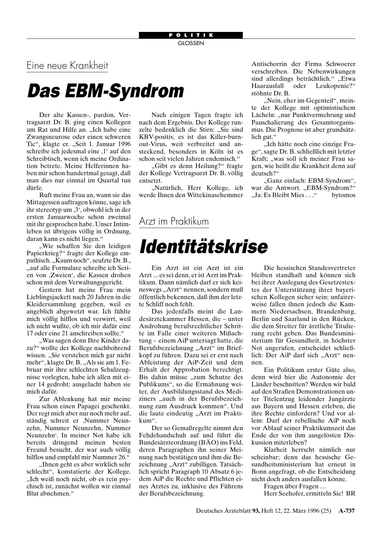 Vorschauseite 1: Eine neue Krankheit: Das EBM-Syndrom