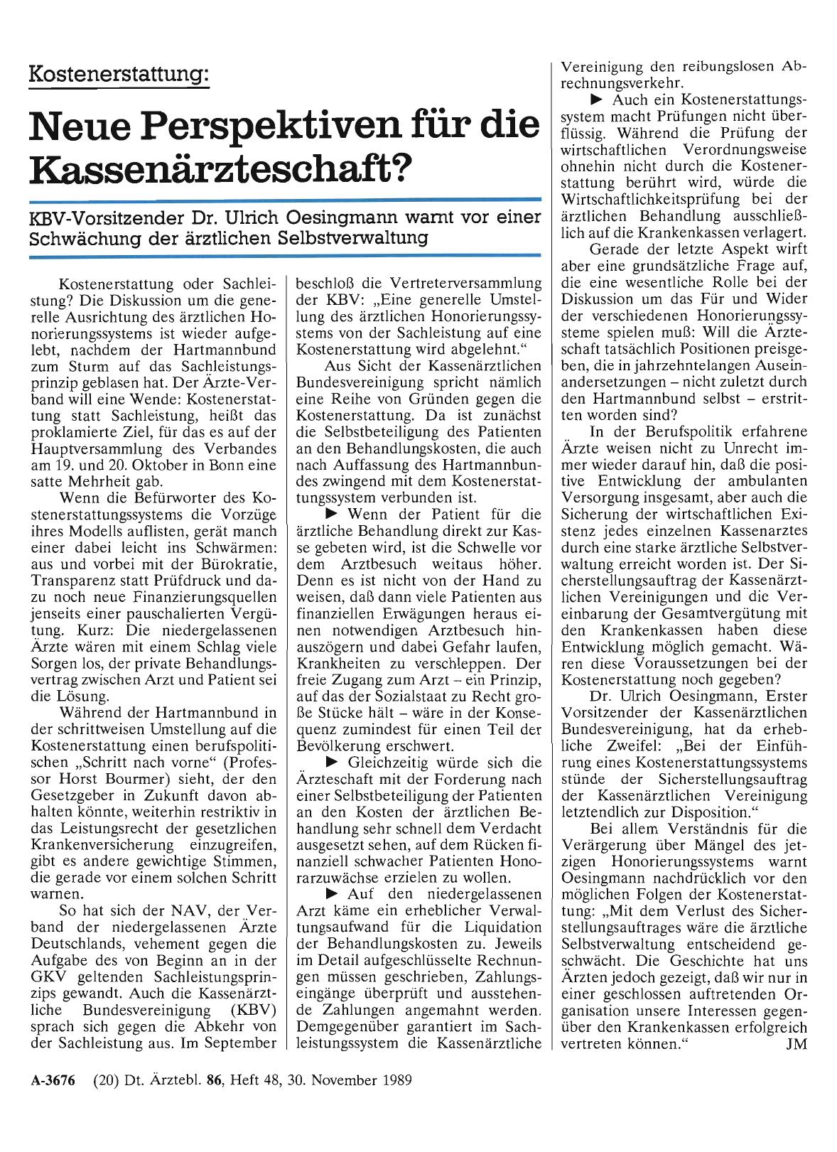 Vorschauseite 1: Kostenerstattung: Neue Perspektiven für die Kassenärzteschaft?