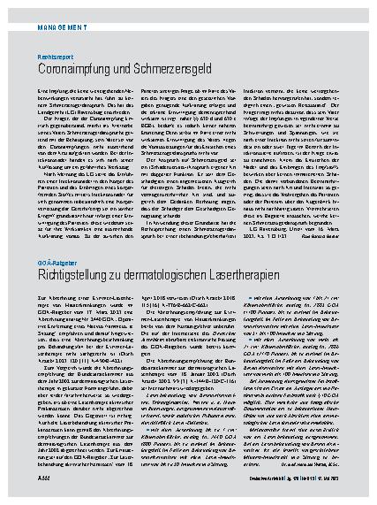 Vorschauseite 1: Rechtsreport: Corona-Impfung und Schmerzensgeld