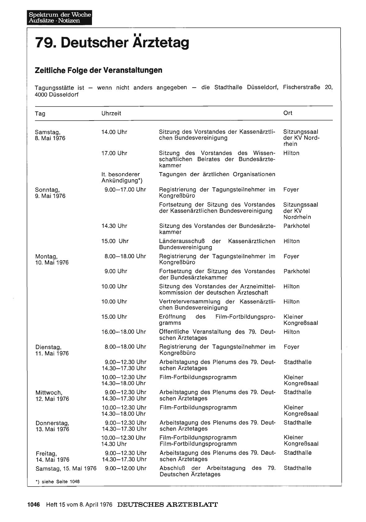 Vorschauseite 1: 79. Deutscher Ärztetag: Zeitliche Folge der Veranstaltungen